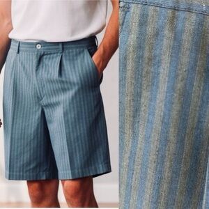 NWT Glen Gate Y2K 90s pleated striped navy & dark gray pockets men’s shorts 34